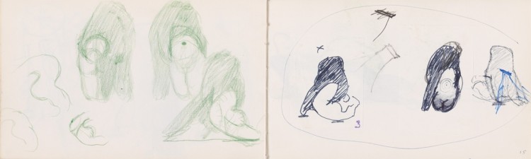 Pages 14-15 from Projets de 1969-70, a sketchbook of designs for sculptures